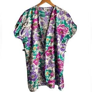 California Miss | Vintage Short Floral Robe Kimono Coverup size Large USA Made